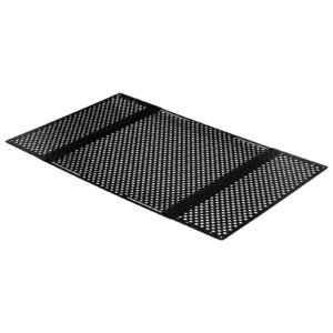 rv screen door protector, adjusts from 22 to 31.5 inch, adjustable door grille, easy to install, reinforced breathable honeycomb holes, iron camper rv entry protector for pet protection, black