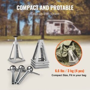 rv stabilizer jacks, 4 pack aluminum rv leveling jacks, rv stack jacks for rv travel trailer camper, single screw jack support up to 6000 lbs, adjustable from 11 inch to 17 inch