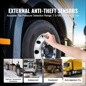 rv tire pressure monitoring system, 0 199 psi trailer tpms, universal wireless car alarm system, waterproof tpms sensors set with 6 sensors, 7 alarm modes, real time display, easy to install
