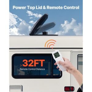 rv vent fan, 14 inch rv roof vent fan 12v, powerful 10 speed reversible fan with remote control, built in dc motor, power top lid,12 inch fan blade,fits 14 x14 inch roof openings