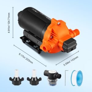 rv water pressure diaphragm pump 3chambers 110v 3.3gpm 45psi adjustable presssure fresh water pump, self priming sprayer pump for rv camper marine boat lawn