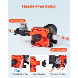 rv water pump, 12v dc 5 gpm (18.9 l/min), 4 chamber self priming diaphragm water pump with automatic pressure switch, 70 psi max pressure, on demand for rv, caravan, marine, yacht, car washing