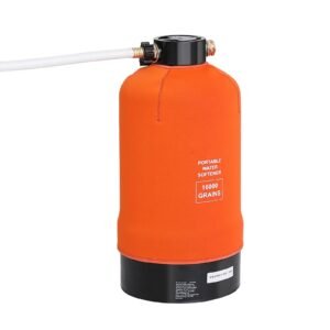 rv water softener, 16,000 grain portable water softener, with 3/4" brass fittings and 42" hose, soften hard water filter system for rvs, trailers, boats, mobile car washing, pressure washing