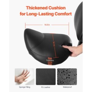 saddle stool with back support and wheels, 450 lbs weight capacity ergonomic rolling stool, height adjustable thickened pu leather swivel saddle chair for salon, spa, massage, tattoo, black