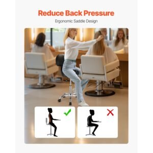 saddle stool with back support and wheels, 450 lbs weight capacity ergonomic rolling stool, height adjustable thickened pu leather swivel saddle chair for salon, spa, massage, tattoo, black