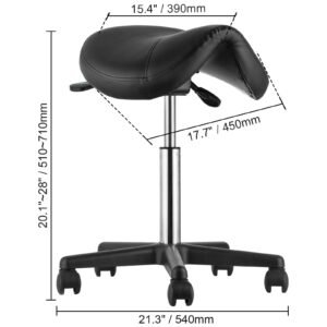 saddle stool with wheels, 400 lbs weight capacity, height adjustable thickened pu leather swivel saddle stool chair for salon, spa, tattoo, clinic, black