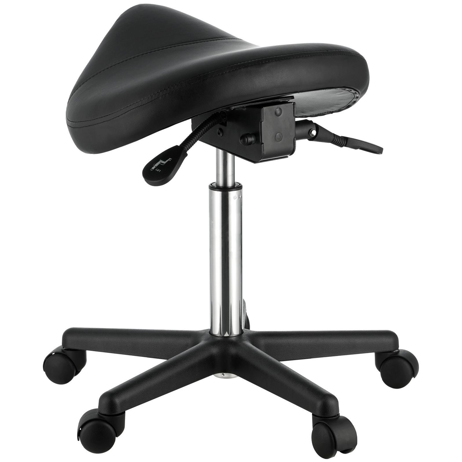 saddle stool with wheels, 400 lbs weight capacity, height adjustable thickened pu leather swivel saddle stool chair for salon, spa, tattoo, clinic, black