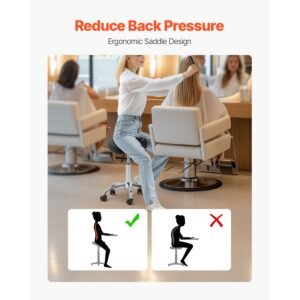 saddle stool with wheels, 450 lbs weight capacity ergonomic rolling stool, height adjustable thickened pu leather swivel saddle chair for salon, spa, massage, tattoo, clinic, black