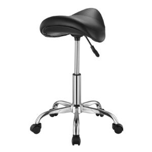 saddle stool with wheels, 450 lbs weight capacity ergonomic rolling stool, height adjustable thickened pu leather swivel saddle chair for salon, spa, massage, tattoo, clinic, black