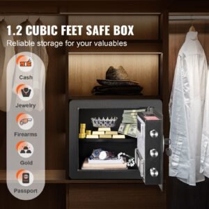 safe, 1.2 cubic feet home safe, steel security safe with digital keypad and 2 keys, cabinet safe with fire proof bag, protect cash, gold, jewelry, documents for home, hotel, 15.8x11.8x13.8 inche