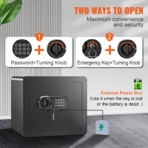 safe, 1.2 cubic feet home safe, steel security safe with digital keypad and 2 keys, cabinet safe with fire proof bag, protect cash, gold, jewelry, documents for home, hotel, 15.8x11.8x13.8 inche