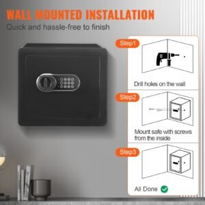 safe, 1.2 cubic feet home safe, steel security safe with digital keypad and 2 keys, cabinet safe with fire proof bag, protect cash, gold, jewelry, documents for home, hotel, 15.8x11.8x13.8 inche