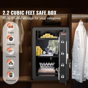 Safe, 2.2 Cubic Feet Home Safe, Steel Security Safe with Fingerprint, Digital Keypad and 2 Keys, Cabinet Safe with Large Fire-proof Bag, Protect Cash, Gold, Jewelry, Documents, 15.8x13x23.6 inch