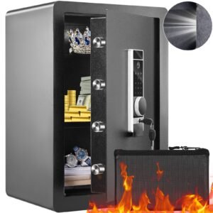 safe, 2.2 cubic feet home safe, steel security safe with fingerprint, digital keypad and 2 keys, cabinet safe with large fire proof bag, protect cash, gold, jewelry, documents, 15.8x13x23.6 inch