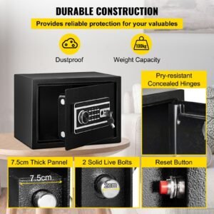 safe box, 0.8 cu.ft fingerprint safe box for money with 2 keys & digital keypad, q235 steel safe box for storing cash, jewelry, pistols, documents, watches in home & office & hotel