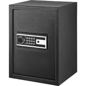 safe box, 2.1 cu.ft fingerprint safe box for money with 2 keys & digital keypad, q235 steel safe box for storing cash, jewelry, pistols, documents, watches in home & office & hotel