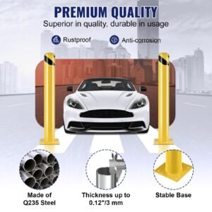 safety bollard, 36 inch height bollard post, 4.5 inch diameter steel pipe safety bollard post, yellow steel bollard, steel safety bollard with 8 anchor bolts, perfect for traffic sensitive area