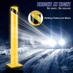 safety bollard, 42 inch height bollard post, 4.5 inch diameter steel pipe safety bollard post, yellow steel bollard, steel safety bollard with 8 anchor bolts, perfect for traffic sensitive area