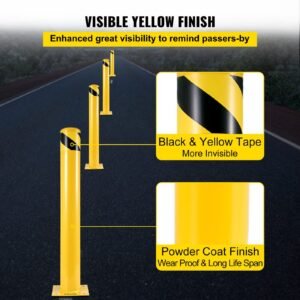 safety bollard, 42 inch height bollard post, 5.5 inch diameter steel pipe safety bollard post, yellow steel bollard, steel safety bollard with 8 anchor bolts, perfect for traffic sensitive area