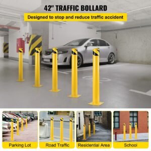 safety bollard 42"x4.5" safety barrier bollard 4 1/2" od 42" height yellow powder coat pipe steel safety barrier with 4 free anchor bolts for traffic sensitive area