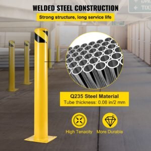 safety bollard 42"x4.5" safety barrier bollard 4 1/2" od 42" height yellow powder coat pipe steel safety barrier with 4 free anchor bolts for traffic sensitive area