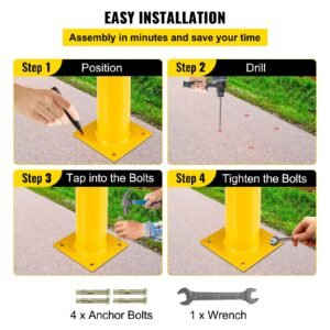 safety bollard 42"x4.5" safety barrier bollard 4 1/2" od 42" height yellow powder coat pipe steel safety barrier with 4 free anchor bolts for traffic sensitive area