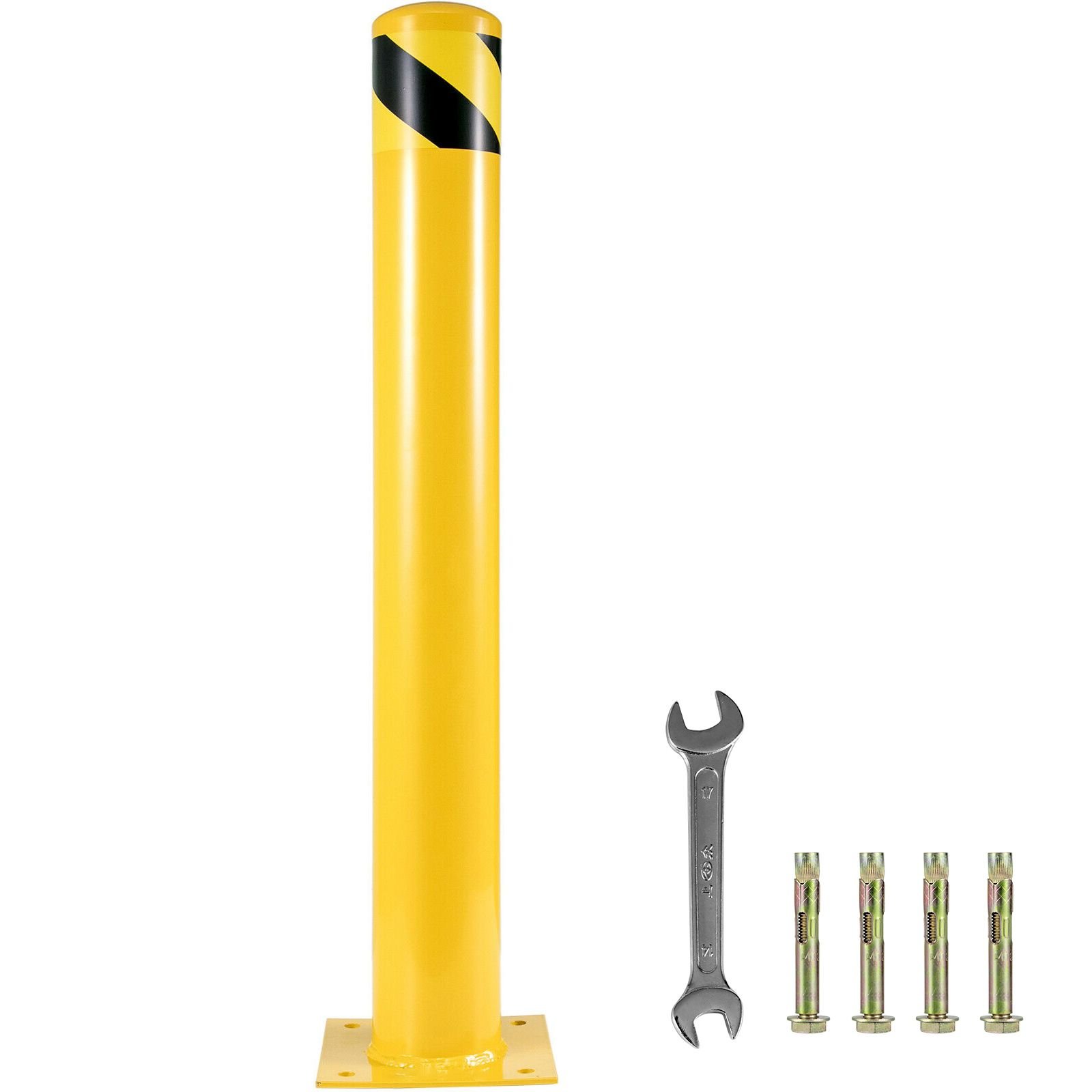 safety bollard 42"x4.5" safety barrier bollard 4 1/2" od 42" height yellow powder coat pipe steel safety barrier with 4 free anchor bolts for traffic sensitive area