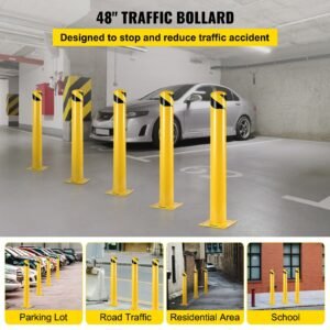 safety bollard 48"x4.5" safety barrier bollard 4 1/2" od 48" height yellow powder coat pipe steel safety barrier with 4 free anchor bolts for traffic sensitive area