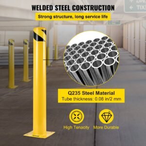 safety bollard 48"x4.5" safety barrier bollard 4 1/2" od 48" height yellow powder coat pipe steel safety barrier with 4 free anchor bolts for traffic sensitive area