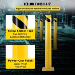 safety bollard 48"x4.5" safety barrier bollard 4 1/2" od 48" height yellow powder coat pipe steel safety barrier with 4 free anchor bolts for traffic sensitive area
