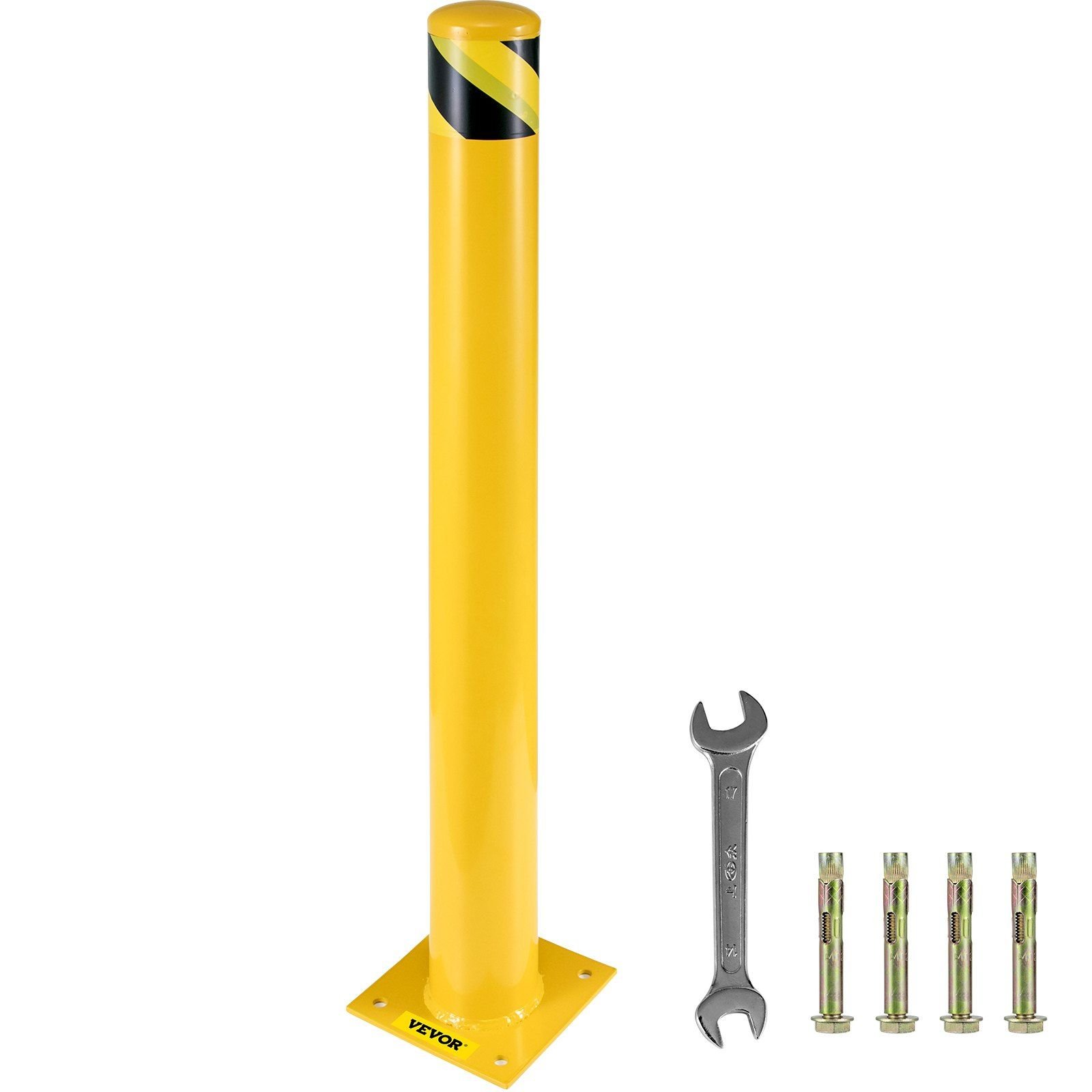 safety bollard 48"x4.5" safety barrier bollard 4 1/2" od 48" height yellow powder coat pipe steel safety barrier with 4 free anchor bolts for traffic sensitive area