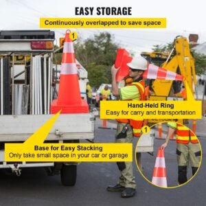 safety cones, 10pcs 28" traffic cones, pvc orange construction cones, 2 reflective collars traffic cones with weighted base and hand held ring used for traffic control, driveway road parking