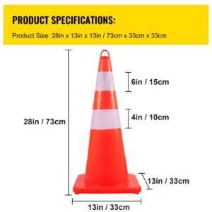safety cones, 10pcs 28" traffic cones, pvc orange construction cones, 2 reflective collars traffic cones with weighted base and hand held ring used for traffic control, driveway road parking