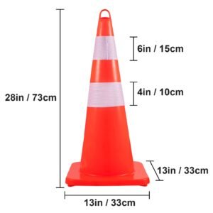 safety cones, 10pcs 28" traffic cones, pvc orange construction cones, 2 reflective collars traffic cones with weighted base and hand held ring used for traffic control, driveway road parking