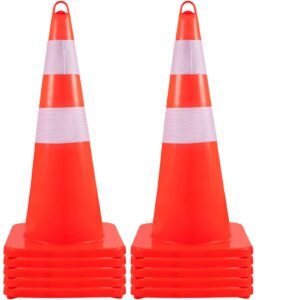 safety cones, 10pcs 28" traffic cones, pvc orange construction cones, 2 reflective collars traffic cones with weighted base and hand held ring used for traffic control, driveway road parking