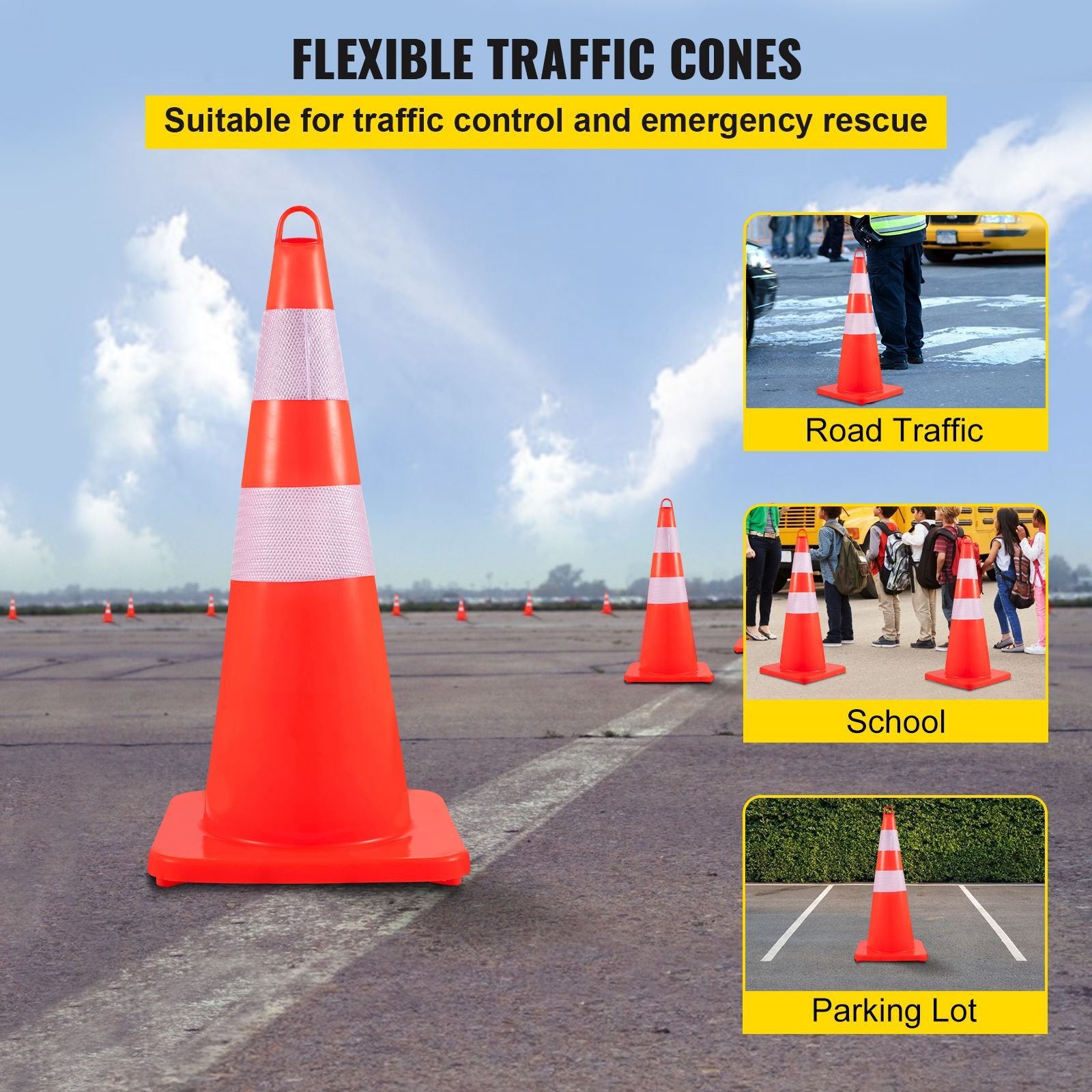 safety cones, 10pcs 28" traffic cones, pvc orange construction cones, 2 reflective collars traffic cones with weighted base and hand held ring used for traffic control, driveway road parking