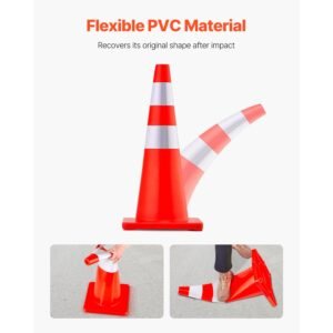 safety cones, 28 in/73 cm height, 12 pcs pvc orange traffic cone with 2 reflective collars and weighted base, used for traffic control, driveway road parking and school improvement