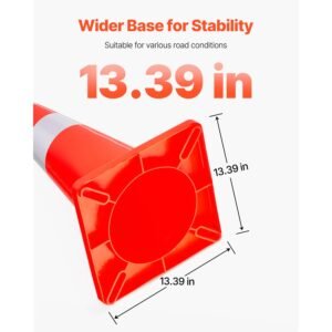 safety cones, 28 in/73 cm height, 12 pcs pvc orange traffic cone with 2 reflective collars and weighted base, used for traffic control, driveway road parking and school improvement