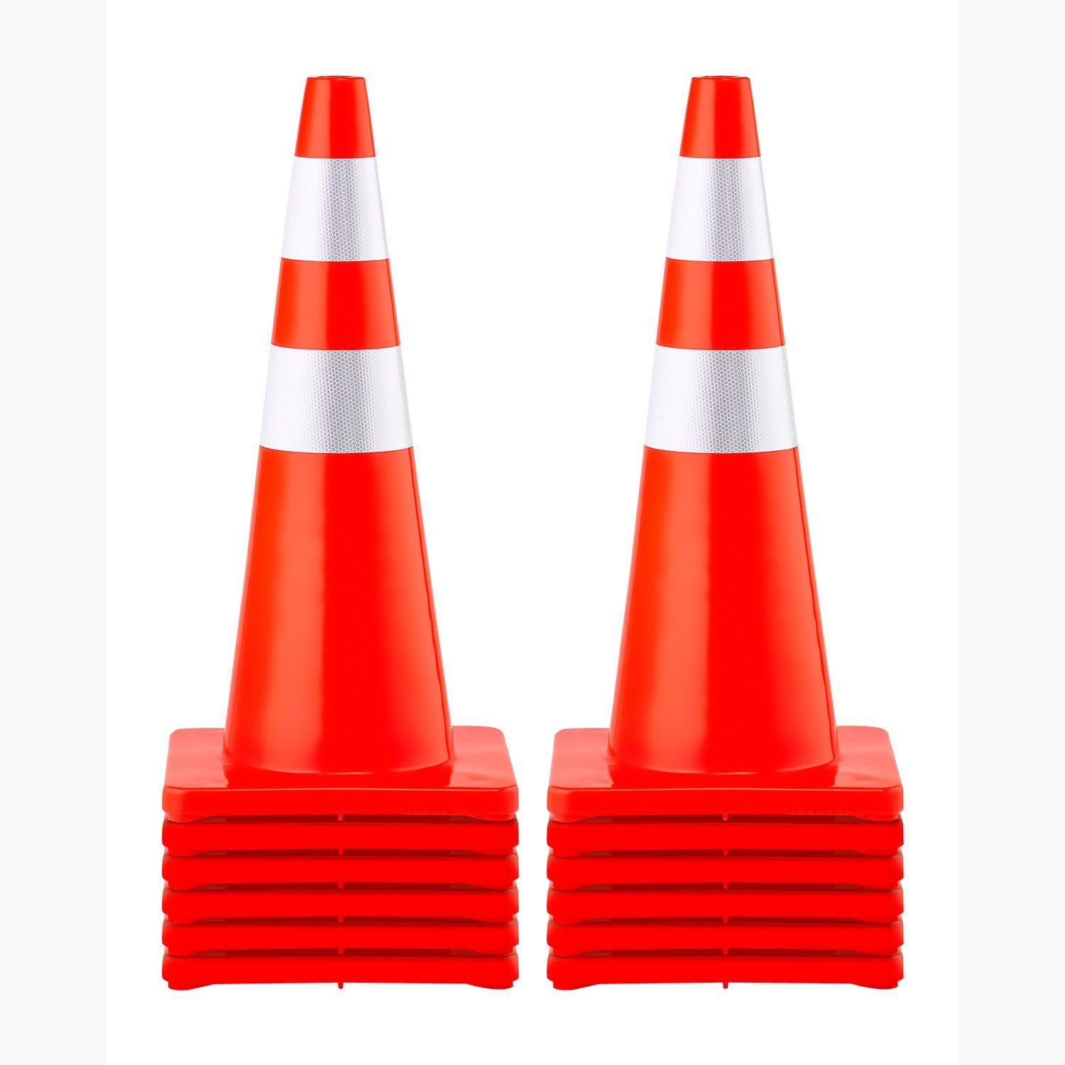 safety cones, 28 in/73 cm height, 12 pcs pvc orange traffic cone with 2 reflective collars and weighted base, used for traffic control, driveway road parking and school improvement