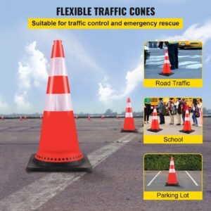 safety cones, 8 x 30" traffic cones, pvc orange construction cones, reflective collars traffic cones with black weighted base used for traffic control, driveway road parking and school improvem