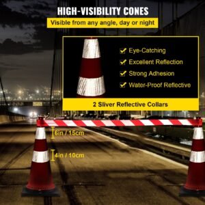 safety cones, 8 x 30" traffic cones, pvc orange construction cones, reflective collars traffic cones with black weighted base used for traffic control, driveway road parking and school improvem