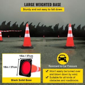 safety cones, 8 x 30" traffic cones, pvc orange construction cones, reflective collars traffic cones with black weighted base used for traffic control, driveway road parking and school improvem