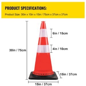 safety cones, 8 x 30" traffic cones, pvc orange construction cones, reflective collars traffic cones with black weighted base used for traffic control, driveway road parking and school improvem