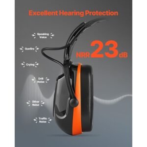 safety earmuffs, electronic ear muffs with 5.1 bluetooth technology ear protector, noise reduction headphone nrr23db, hearing protection earmuffs for shooting, manufacturing and lawn mowing