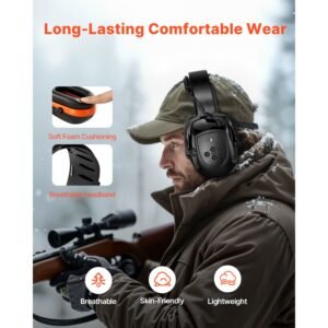 safety earmuffs, electronic ear muffs with 5.1 bluetooth technology ear protector, noise reduction headphone nrr23db, hearing protection earmuffs for shooting, manufacturing and lawn mowing