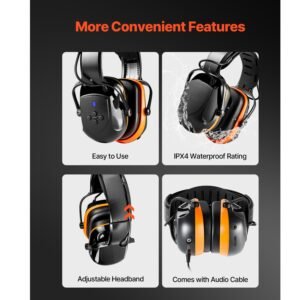 safety earmuffs, electronic ear muffs with 5.1 bluetooth technology ear protector, noise reduction headphone nrr23db, hearing protection earmuffs for shooting, manufacturing and lawn mowing