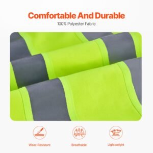 safety vest, 10 pockets yellow safety vest, high visibility zipper front safety vest with reflective strips, hi vis work construction vest with pockets and walkie talkie clip, for men & woman
