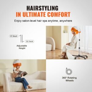 salon grade hair dryer, 1875w powerful stand dryer, adjustable timer & 3 heat/speed options, mobile base with wheels for salon & home use