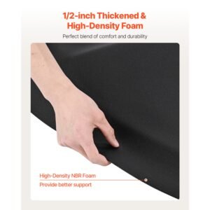 salon mat for hair stylist, 3 x 5 ft semi circle salon chair mat, 1/2 inch thickened anti fatigue barber shop floor mat with round cut out, easy to clean pvc surface & anti trip beveled edges