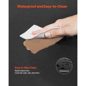 salon mat for hair stylist, 3 x 5 ft semi circle salon chair mat, 1/2 inch thickened anti fatigue barber shop floor mat with round cut out, easy to clean pvc surface & anti trip beveled edges